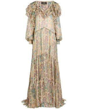 Etro Patterned Ruffled Silk Maxi Dress - Natural