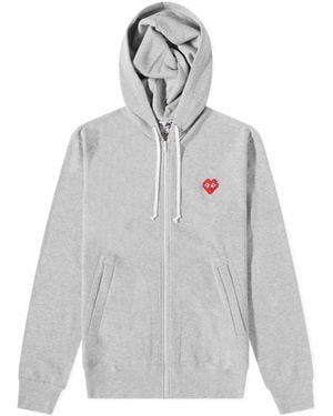 COMME DES GARÇONS PLAY Comme Des Garçons Play X Invader Heart Logo Embroidered Zip-Up Hoodie - Grey