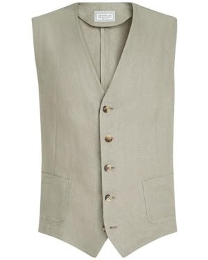 Brunello Cucinelli Linen Micro Chevron Waistcoat - Grey