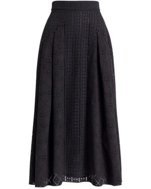 Alberta Ferretti Hollow-Out Embroidered Midi Skirt - Black