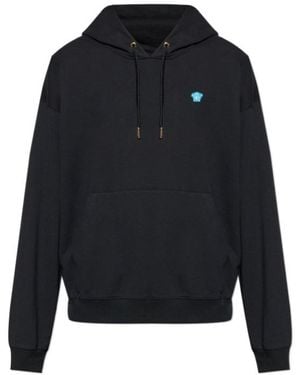Versace Medusa-Patch Drawstring Hoodie - Blue