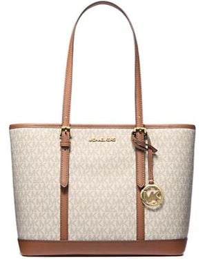 Michael Kors Jet Set Travel Small Logo Top-Zip Tote Bag - White