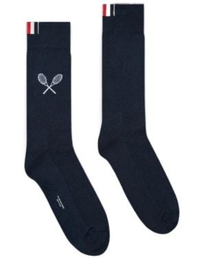 Thom Browne Double-Racket Ribbed-Detailed Socks - Blue