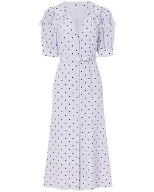 Alessandra Rich Lace-Trimmed Silk Midi Dress - White