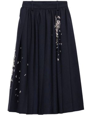 Prada Embroidered Rush Stitch Midi-Skirt - Blue