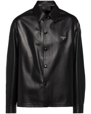 Prada Triangle-Logo Button-Up Shirt - Black