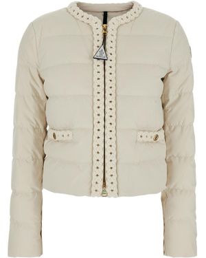 Moncler Braid-Trimmed Quilted Jacket - White