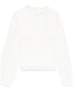 FARM Rio Crochet Laced Long-Sleeved Top - White