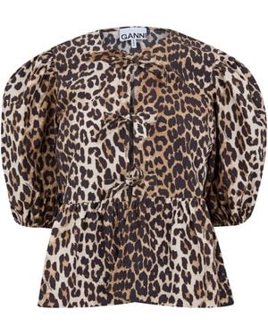 Ganni Cotton Poplin Peplum Tie Blouse - Multicolor