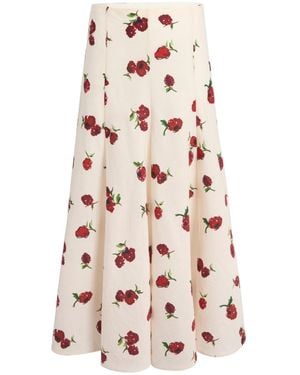 KHAITE Lenno Floral-Print Pleated Midi Skirt - Pink