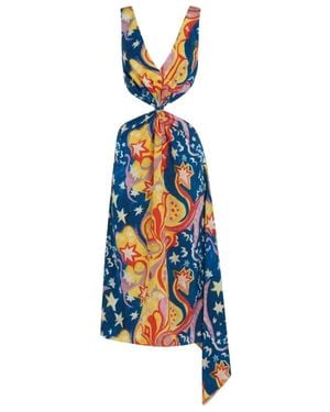 Marni X No Vacancy Inn Cut-Out Galactic Paradise Printed Midi Dress - Blue