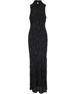 Veronica Beard High-Neck Keyhole Maxi Dress - Black
