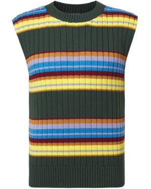 Dries Van Noten Striped Cotton And Wool Jumper Vest - Yellow