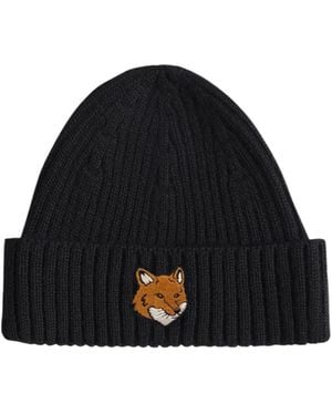 Maison Kitsuné Maison Kitsuné Fox Head Beanie - Black