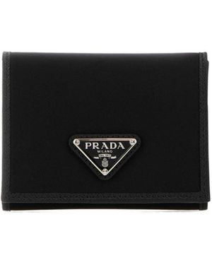 Prada Logo Plaque Wallet - Black