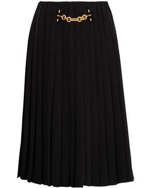 Balmain Chain-Detail Pleated Midi Skirt - Black