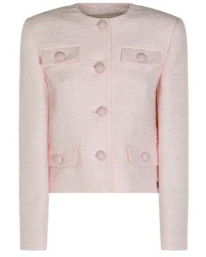 Valentino Button-Up Crewneck Tweed Jacket - Pink