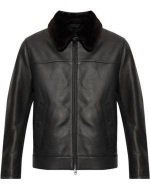 Brioni Shearling Collar Leather Jacket - Black