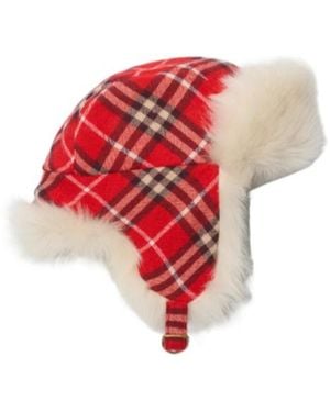 Burberry Check Wool Trapper Hat - Red