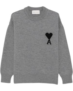 Ami Paris Long-Sleeved Sweater - Gray