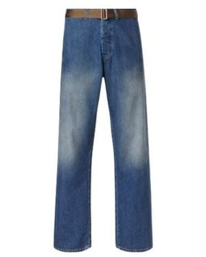 Plan C Belted Straight Jeans - Blue