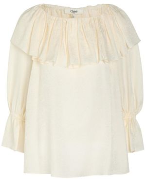 Chloé Floral Jacquard Ruffled Blouse - White
