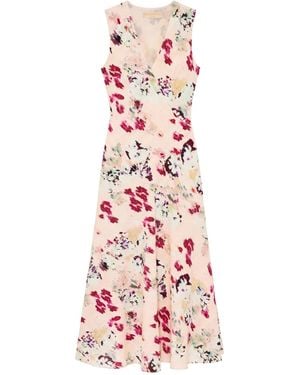 Ulla Johnson Floral Print Bias Cut V-Neck Dress - Pink