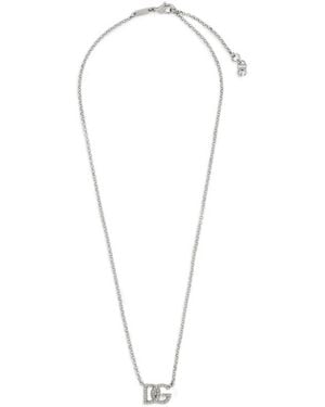 Dolce & Gabbana Logo-Plaque Pendant Chained Necklace - White
