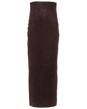 KHAITE Loxley Suede Pencil Skirt - Brown