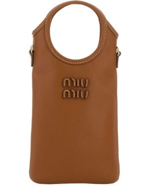 Miu Miu Logo-Detailed Smartphone Case - Brown