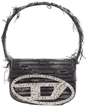 DIESEL 1Dr Embellished Distressed Shoulder Bag - Black