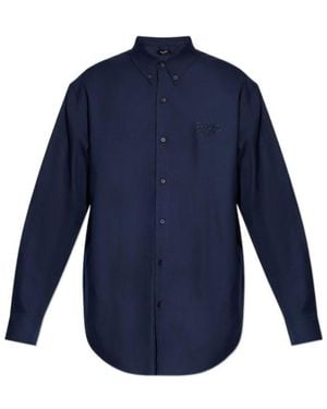 Balmain Collared Long-Sleeve Poplin Shirt - Blue