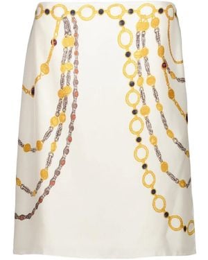 Versace Chain-Printed Twill Pencil Skirt - Metallic