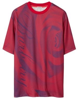Burberry Rose-Printed Short Sleeved Crewneck T-Shirt - Red