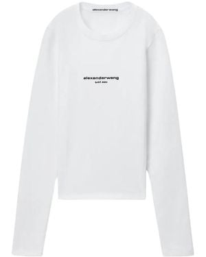 Alexander Wang Logo Print Slim Fit Long Sleeve T-Shirt - White