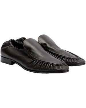 The Row Soft Ruched Leather Loafers - Black