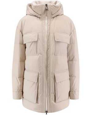 Brunello Cucinelli Knitted Neck Down Jacket - Natural