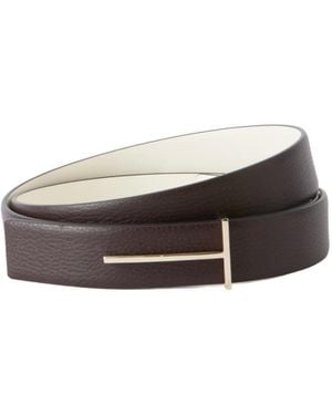 Tom Ford Slim T Textured-Leather Belt - White