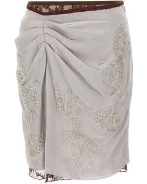 JACQUES WEI Embroidered Midi Skirt - Grey