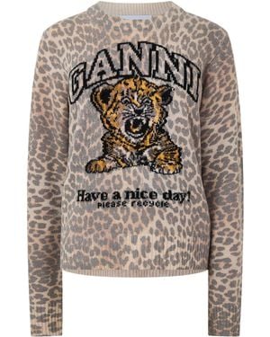 Ganni Wool Sweater Crew Sweatshirt - Gray