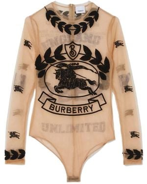 Burberry Graphic Embroidered Mesh Bodysuit - Natural