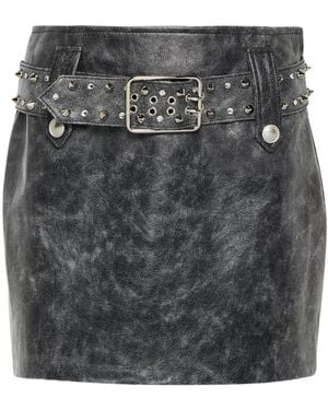 Alessandra Rich Belted Embellished Leather Miniskirt - Grey