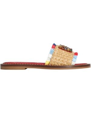 Dolce & Gabbana Flat Straw Slide Sandals With Fringes - Brown