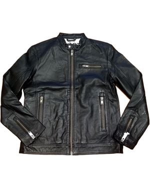 SELECTED Long-Sleeved Leather Jacket - Black