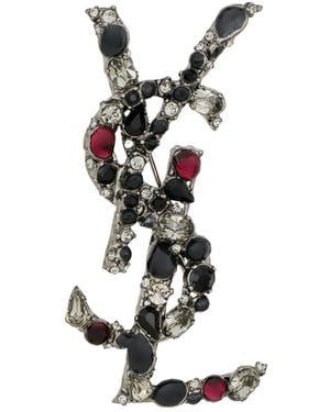 Saint Laurent Logo Brooch - White