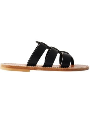 K. Jacques Dolon Leather Three-Strap Sandals - Black