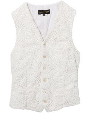 Comme des Garçons Floral-Embroidered Buttoned Vest - White