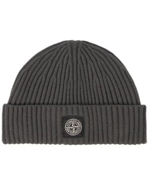 Stone Island Compass-Patch Ribbed Beanie - Grey