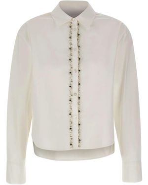 Kaos Cropped Embellished Shirt - White
