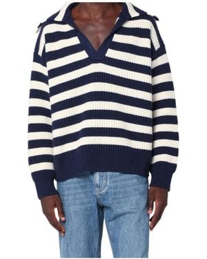 Bottega Veneta V-Neck Striped Polo Jumper - Blue